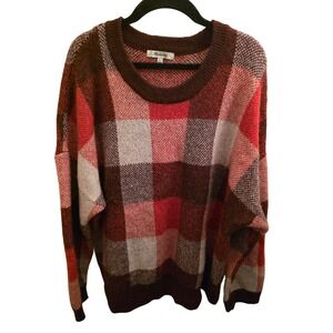 Madewell Women's XL Plaid Checkered Knit Sweater Oversized Brown Red‎ Cozy